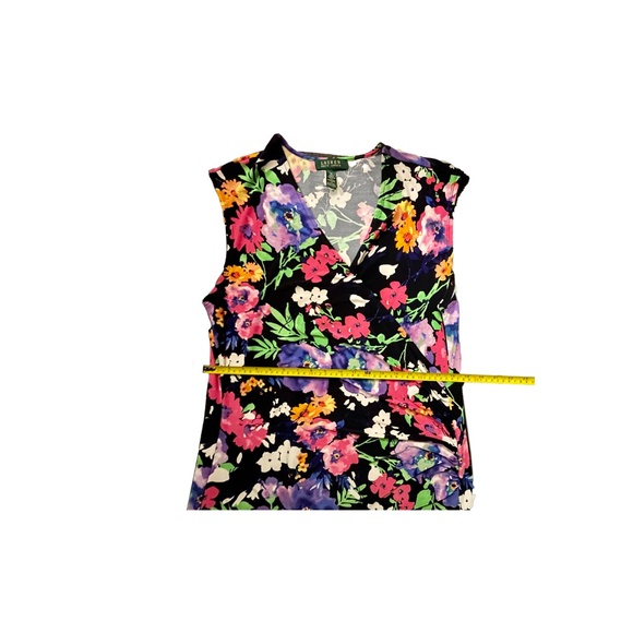 LAUREN(RALPH LAUREN): Black, Floral, V-Neck, Sleeveless Dress - Picture 7 of 7